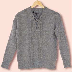 Buffalo David Bitton Eyelash Sweater Size M Wool Blend Gray Oversized Lace Up